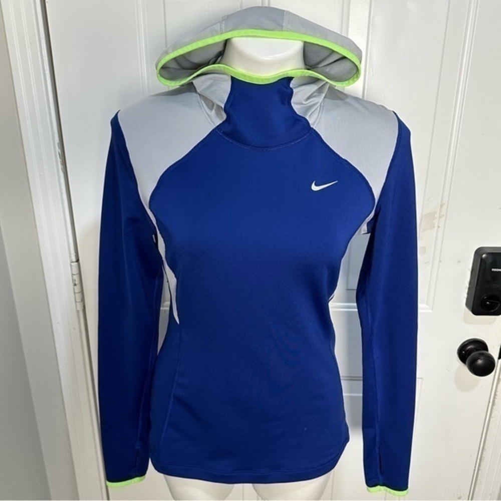 Lk new Nike hooded pullover running shirt women medium royal blue gray green med